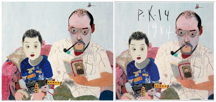 王玉平《父與子》200x160cm 布面油畫、丙烯 2010(圖左)
P.K.14《一九八四》專輯封面 2013年發行(圖右)
王玉平《父與子》200x160cm 布面油畫、丙烯 2010(圖左)
P.K.14《一九八四》專輯封面 2013年發行(圖右)