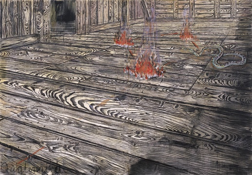《四位一體》 297.5×435cm 麻布木炭油畫 1973
《四位一體》 297.5×435cm 麻布木炭油畫 1973