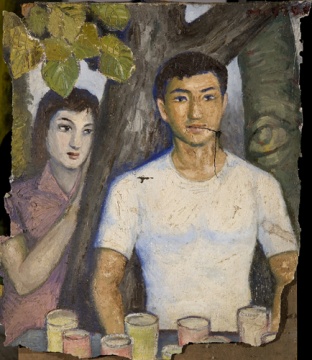 周邁由 《賣水者》  71×62cm 紙板油畫 70年代
