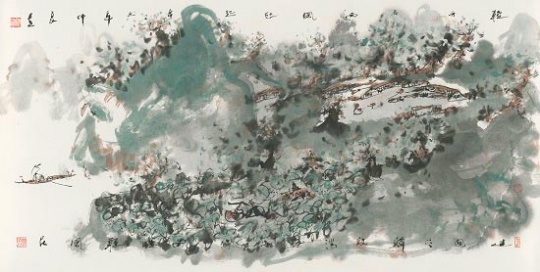 任建國 輕舟谷西風悠起 68×137cm 紙本設色 2021
任建國 輕舟谷西風悠起 68×137cm 紙本設色 2021