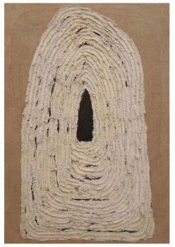 鄭江，《河流14》，凝灰?guī)r、墨、亞麻布，120x82 cm，2022
