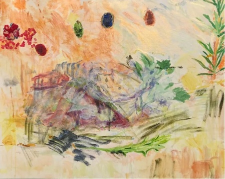 叢叢，《草莓花正在開》，布面油畫，105X130 cm，2020
