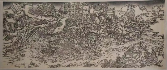 雷紹文，《災(zāi)難圖》，水墨 絹本，141x338.5 cm，2016
