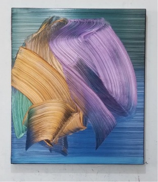 由鑫，《無(wú)題5》，鋁合板、光學(xué)顏料、油性媒介，
70x60cm，2021

