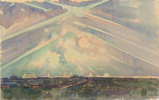 宗其香，《國慶焰火》，紙本水彩，27cm×43cm，1956年
