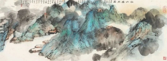 LOT80饒宗頤（1917-2018） 仙山樓閣圖

設色紙本鏡心

45 × 126 cm

 

題識：

仙山樓閣圖。往歲游師子國，流連圣城，襌草未劃，慧燈猶續，令人神飛生死之表。今奮筆為圖，馳心蘭跡，云機月杼，不無今昔之感矣。選堂于梨俱室，辛未（1991年作）夏日。

鈐印：

饒、宗頤、江山助我頻拈筆、意足不求顏色似

出版：

1.《滌清神宇》P11，嶺南美術出版社，2018年。

2.《古調今情·饒宗頤書畫作品選》P61，南方日報出版社，2011年。

 

估價：RMB 800,000 - 1,000,000
