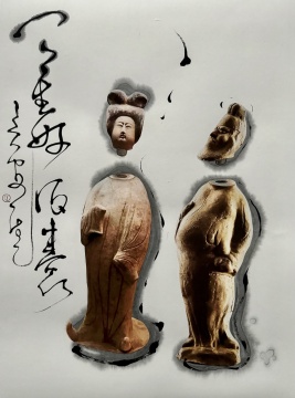 侯拙吾-天生好酒囊（以唐俑改造的酒瓶設(shè)計）76x56cm，綜合材料，2025年

