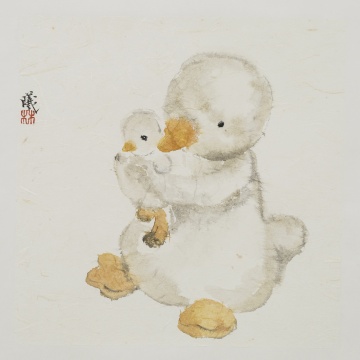 《抱抱鴨》 30×30cm 紙本水墨 2024
《抱抱鴨》 30×30cm 紙本水墨 2024
