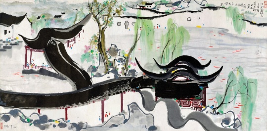 2027
吳冠中(1919-2010)
江南園林魚之樂
1987年作?紙本設色?73×134 cm
簽 名:荼。吳冠中 1987
款 識:江南園林魚之樂,愿苗玉路同志如魚入水,晚年樂、樂無涯!
鈐 印:冠中寫生、八十年代
出 版:
《藝冠中外—吳冠中藝術展》,百雅軒文化藝術機構,2008年,P68-69
《風箏不斷線—緬懷吳冠中先生經典作品收藏大展》,保利藝術博物館,2010年,P106-107
《風箏不斷線—緬懷吳冠中先生經典作品收藏大展(二)》,保利藝術博物館,2011年,P52-53
展 覽:
藝冠中外—吳冠中藝術展,山東省博物館,濟南,2008年
風箏不斷線—緬懷吳冠中先生經典作品收藏大展,保利藝術博物館,北京,2010年
紀念吳冠中先生逝世一周年精品展,保利藝術博物館,北京,2011年
說 明:
1. 上款人苗玉路,河北樂亭人,離休軍隊干部,酷愛書畫幾近迷癡,苗老在京城收藏界頗有名聲,與李可染、黃胄、吳冠中等藝術家交往密切。
2. 此件作品即將出版于紫鑫永樂文化與吳冠中藝術館合編的《吳冠中作品集》(一),2025年
CNY 3,600,000 - 4,600,000
2027
吳冠中(1919-2010)
江南園林魚之樂
1987年作?紙本設色?73×134 cm
簽 名:荼。吳冠中 1987
款 識:江南園林魚之樂,愿苗玉路同志如魚入水,晚年樂、樂無涯!
鈐 印:冠中寫生、八十年代
出 版:
《藝冠中外—吳冠中藝術展》,百雅軒文化藝術機構,2008年,P68-69
《風箏不斷線—緬懷吳冠中先生經典作品收藏大展》,保利藝術博物館,2010年,P106-107
《風箏不斷線—緬懷吳冠中先生經典作品收藏大展(二)》,保利藝術博物館,2011年,P52-53
展 覽:
藝冠中外—吳冠中藝術展,山東省博物館,濟南,2008年
風箏不斷線—緬懷吳冠中先生經典作品收藏大展,保利藝術博物館,北京,2010年
紀念吳冠中先生逝世一周年精品展,保利藝術博物館,北京,2011年
說 明:
1. 上款人苗玉路,河北樂亭人,離休軍隊干部,酷愛書畫幾近迷癡,苗老在京城收藏界頗有名聲,與李可染、黃胄、吳冠中等藝術家交往密切。
2. 此件作品即將出版于紫鑫永樂文化與吳冠中藝術館合編的《吳冠中作品集》(一),2025年
CNY 3,600,000 - 4,600,000